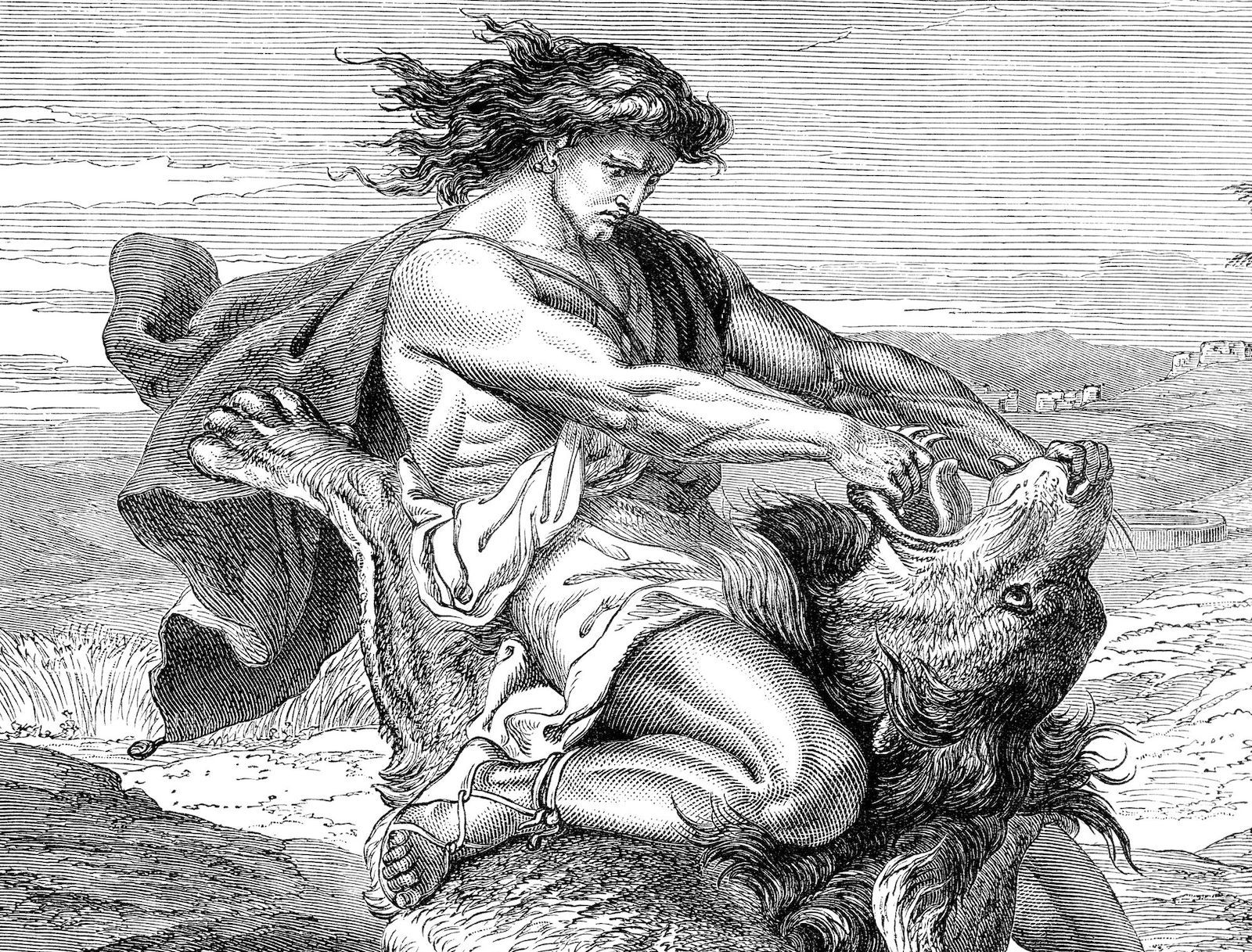 Самсон раздирающий пасть Льва тату